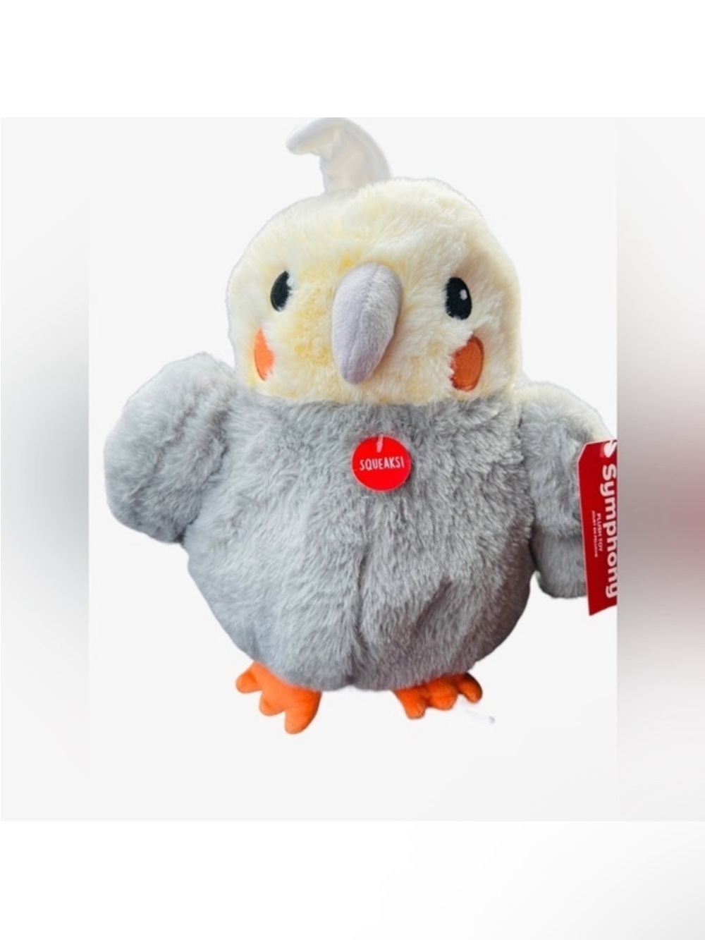 Symphony Grey and Cream Cockatiel Plush Squeak Toy with Orange Accents
